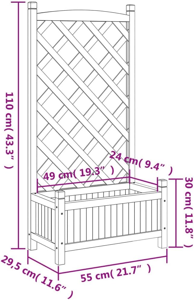 Planter with Trellis Brown Solid Wood Fir Raised Garden Bed for Climbing Plants Outdoor Patio Planter Box with Trellis Raised Flower Bed Elevated Garden Bed for Vegetables and Flowers