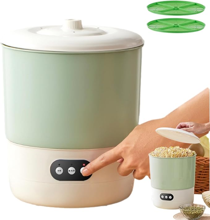 Automatic Sprouter Bean Growing Machine Home Smart Bean Sprout Machine with 2 Layer Large Capacity 3 Different Seasons Modes 360°Sprinkling for Radish