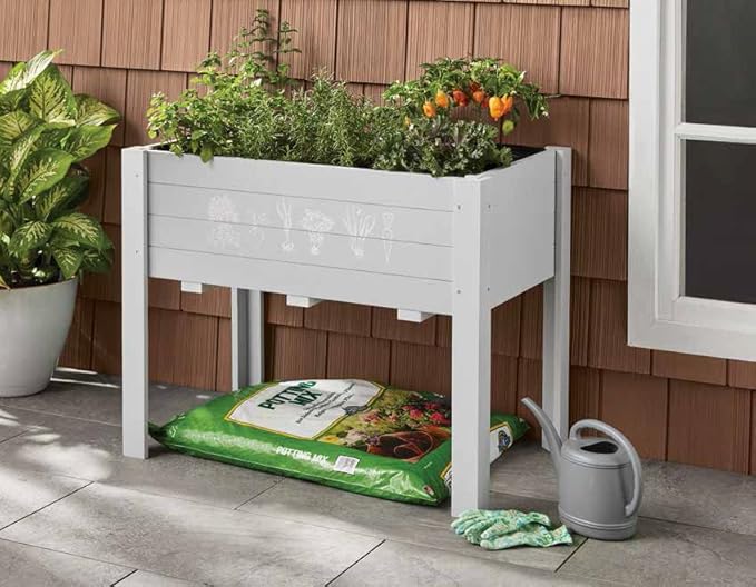 Kids Raised Garden Bed with DIY Chalkboard 30 x 24 x 18 Inch Wooden Elevated Raised Garden Bed for Kids Outdoor Planter Box with Legs for Vegetables Grass Lawn Yard Light Blue