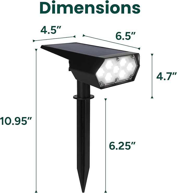 TECHKO Outdoor Solar Spotlight with Wall-Mount &amp Ground-Stake Dusk-to-Dawn Outdoor Waterproof IP65 Multiple Lighting Modes Solar Powered Garden Yard Spot Lights for Outside Landscape (2-Pack)