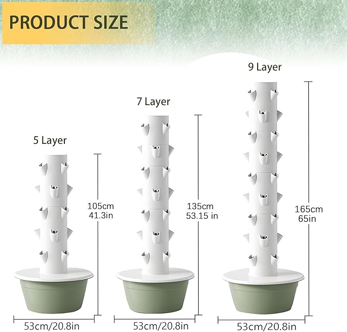 Hydroponics Tower Indoor Growing SystemHydroponic Germination Kit Gardening Loverwith Pumpwith Seedling Tray Planting Cottonfor BalconiesCourtyards. Black-9layers+LEDlights