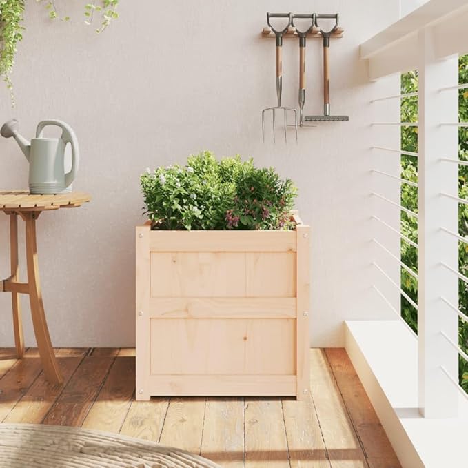 Pine Wood Planter Box for Flower Vegetable Plant Herb Gardening - Outdoor Large Bed for Patio Growing 19.7x19.7x19.7