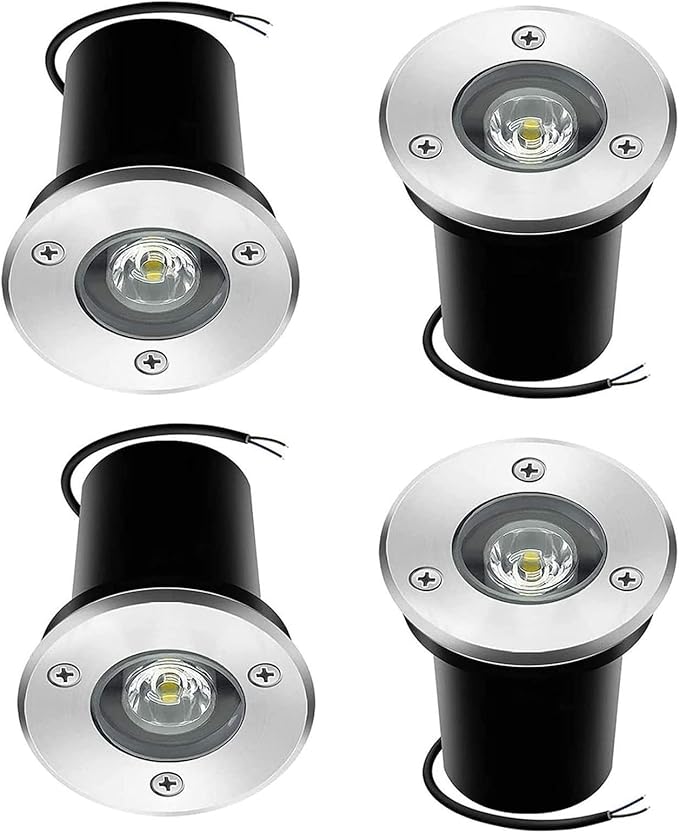 4PCS Ground LED Landscape Lights - Outdoor Recessed Spot Light IP67 Waterproof Garden Buried Lamp 1W LED Floor Spotlight for Garden Driveway Deck Step Lighting(White Light1W(12V))