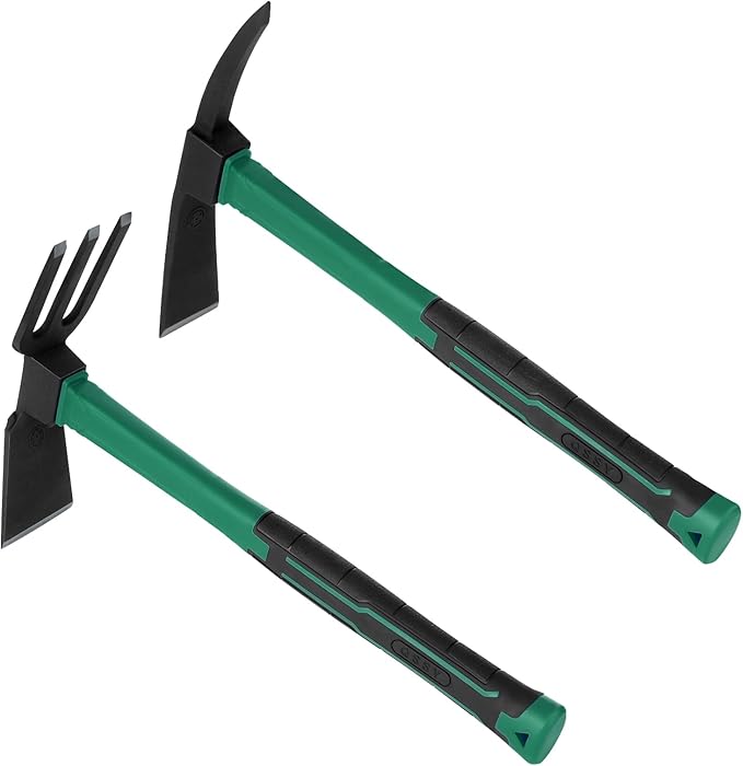2pcs Pick Axes for Digging and No Installation Required Garden Hoe and Cultivator Hand Rake Garden Tool Durable and Comfortable Handle Mattock Weeding Hoe（Light Blue）