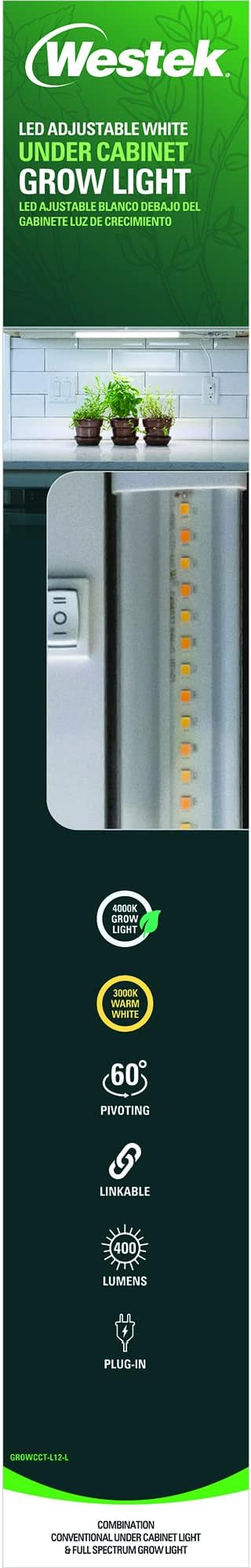 Westek GROWCCT-L12-L LED Under Cabinet Grow Light 12-inch White