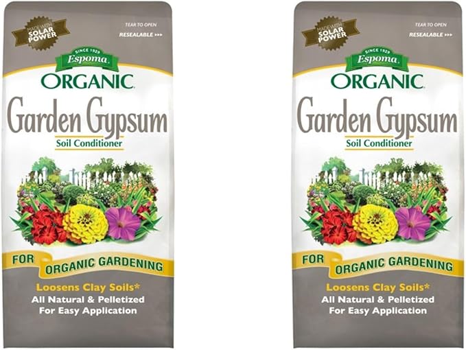Espoma Organic Garden Gypsum Soil Conditioner All-Natural &amp pelletized mined Gypsum with no fillers or additives. Helps Loosen Clay Soil 6 lb. Bag Pack of Two