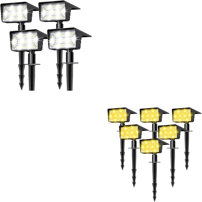 4 Pack Cool White&amp6 Pack Warm White Solar Spot Lights Outdoor with 60 LED &amp Auto On/Off Solar Lights Outdoor Waterproof IP68 with 3 Lighting Modes 2-in-1 Solars Landscape Light for Outside