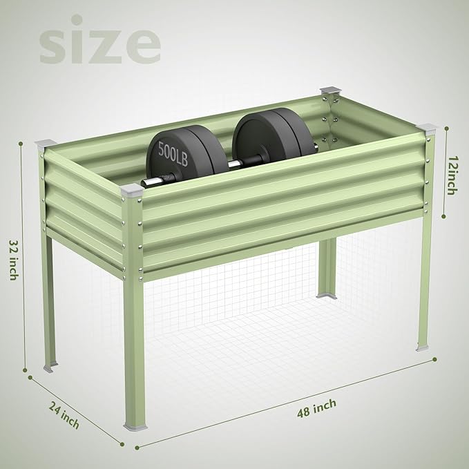 Raised Garden Bed with Legs 48×24×32in Large Galvanized Elevated Planter Box Metal Raised Beds for Gardening Backyard Patio Balcony 400lb Capacity (Olive Green)