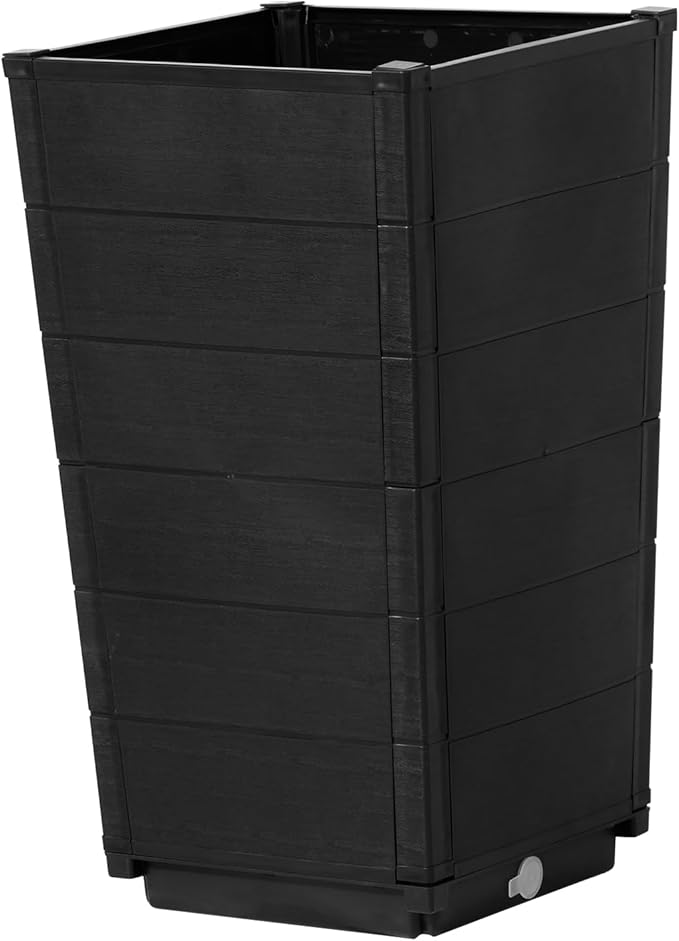 2 Pack Outdoor Garden Flower Standing Planter BoxOutdoor Tall Plastic Planter SetIndoor Outdoor Flower BedVertical Flower Pot Standwith Drainage Holesfor Patio Porch Yard Balcony (Dark Brown)