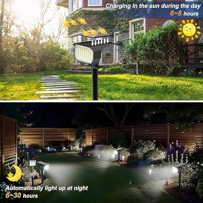 Solar Spot Lights Outdoor Waterproof IP65 6 Pack Landscape Spotlights with 46 LEDs 3 Modes Auto On/Off Solar Powered Flood Lights for Outside Pathway Yard Garden Walkway (Cool White)
