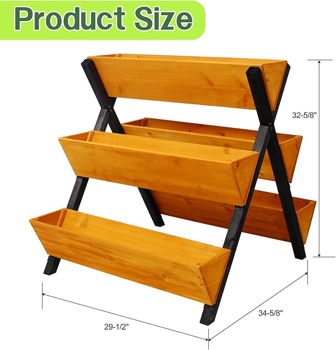 3 Tiers Wooden Vertical Raised Garden Bed with LegsBrown Planter Raised Beds Kit for Flowers Herbs Vegetables (29 L x34 W x32 H)
