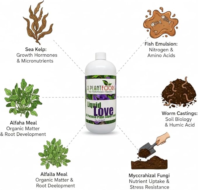 Liquid Love - All Purpose Liquid Fertilizer by GS Plant Foods (32 oz) - Natural Fertilizer for Vegetables Herb Gardens House Plants Fruit Trees Lawns &amp Shrubs