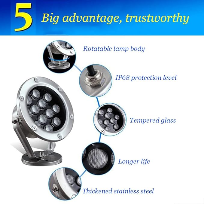 LED Waterscape Light IP68 Stainless Steel Underwater Light Can Rotate 24V Underwater Spotlight Fountain Pool Garden Square Waterscape Light