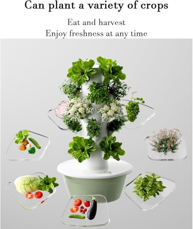 Hydroponics Growing System Tower Vertical Garden Planter with LED Grow Light Intelligent Water Cycle Settings for Herbs Fruits Vegetables(9 Layers)