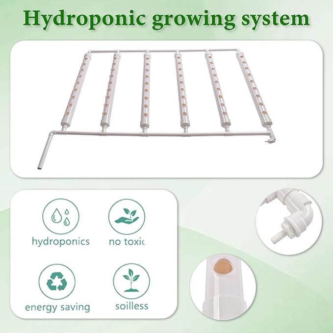 Wall-Mounted Hydroponic Grow Kit 1 Layers 54 Plant Sites 6 Food-Grade PVC-U Pipes Hydroponics Planting System with Water Pump Pump Timer Nest Basket and Sponge for Leafy Vegetable