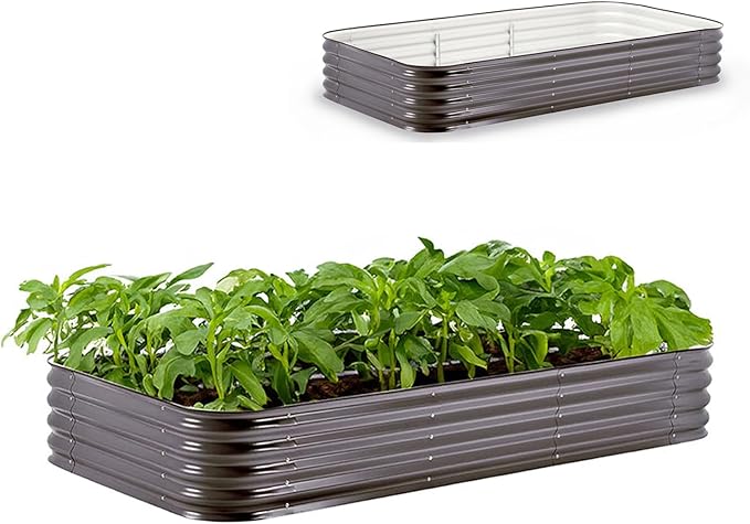 Epic Gardening 5-in-1 Modular Galvanized Raised Garden Bed Kit 15 Tall Food-Safe Metal Planter Box Large Modular Raised Garden Beds Outdoor for Vegetables Flowers Herbs &amp Fruits - Slate Grey