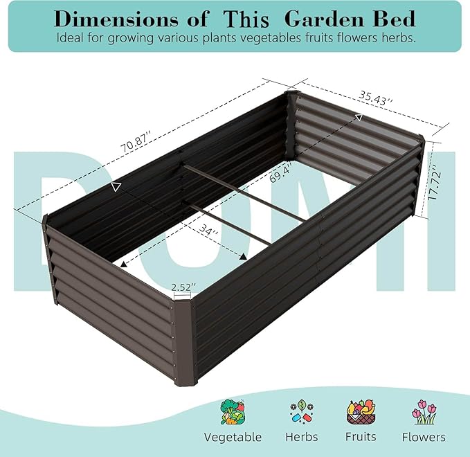 6x3x1.5ft Galvanized Raised Garden Bed Outdoor Planter GBoxes Large Metal Planter Box for Gardening Vegetables Fruits Flowers Brown