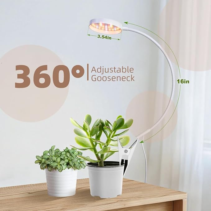 VC.Formark Clip On Plant Grow Lights for Indoor Plants Small Potted - Full Spectrum 3 Modes 10-Level Dimmer 3/9/12H Timer &amp Durable Metal Gooseneck for SucculentsHerbs