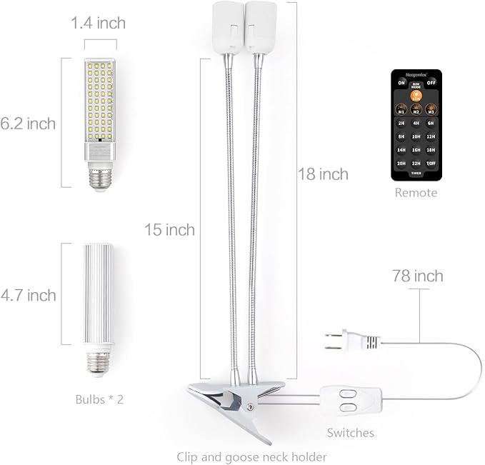 A Plus Smart LED Grow Lights for Indoor Plants - Real Time Sunlight Brightness Simulation Full Spectrum Grow Light with 2-24 Hours Timer Auto on/Off Independent Control Dual Heads Dimmable