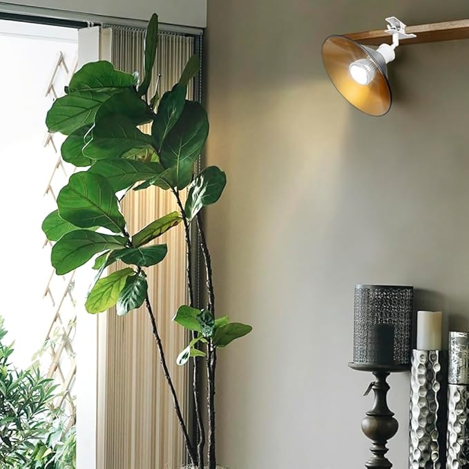 Clip Mount 5.9Ft Plug in Timing Cord Plant Light Full Spectrum White Light White Base Black Metal Inner Gold Shade Adjusted Angle Simple Clamp Light for Indoor Plants