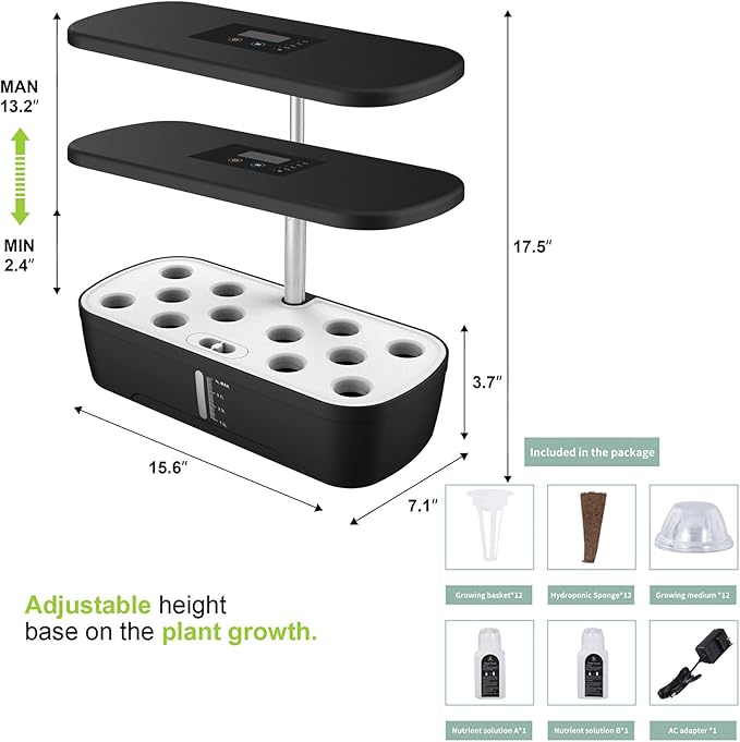 Hydroponics Growing System Indoor Garden12 Pods Indoor Gardening System with LED Grow Light Height Adjustable Plants Germination Kit Hydroponic Planter Fresh Harvest (White)