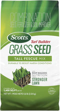 Scotts Turf Builder Grass Seed Tall Fescue Mix with Fertilizer and Soil Improver Resists Harsh Conditions 5.6 lbs.