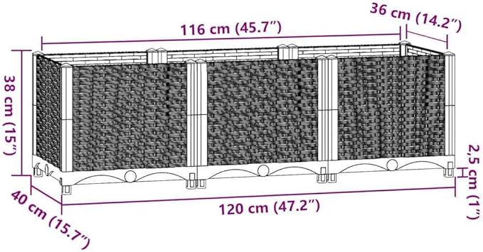 Raised Garden Bed Brown Polypropylene Large Sturdy Rectangular Planter Box 47.2x15.7x15.0 in Outdoor Plants Herbs Vegetables Patio Balcony Yard