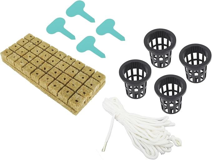 72 Sets Rockwool Cubes and Net Pots for Hydroponics Strong Water Absorption Garden Soilless Cultivation Cloning Kit with 50 Net Cups for Home Hydroponics Growing System