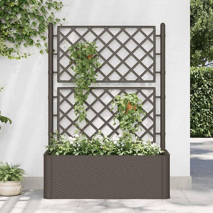 Garden Raised Bed with Trellis Self Watering System Weather Resistant Planter Vegetable Herb Flower Growing - Mocha 39.4 x 16.9 x 55.9