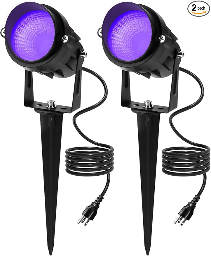 Outdoor Black Light Halloween Spotlight 12W Purple Spotlights LED Blacklight Waterproof Spot Landscape Lights with US Plug for Glow Party Poster Bar Yard Garden Gyms Decor (2Pack)