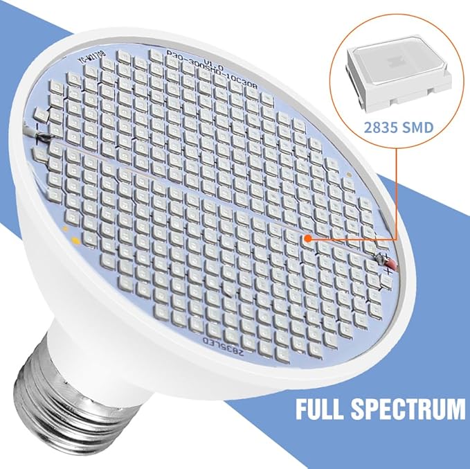 4Pcs 30W Full Spectrum Plant Light AC85-265V Red Blue E26/E27 Greenhouse Tent Hydroponic Box Planting Fill Lamps UV/IR Vegetables Fruits Flower Moss Succulent Cactus Potting Cultivation Lighting