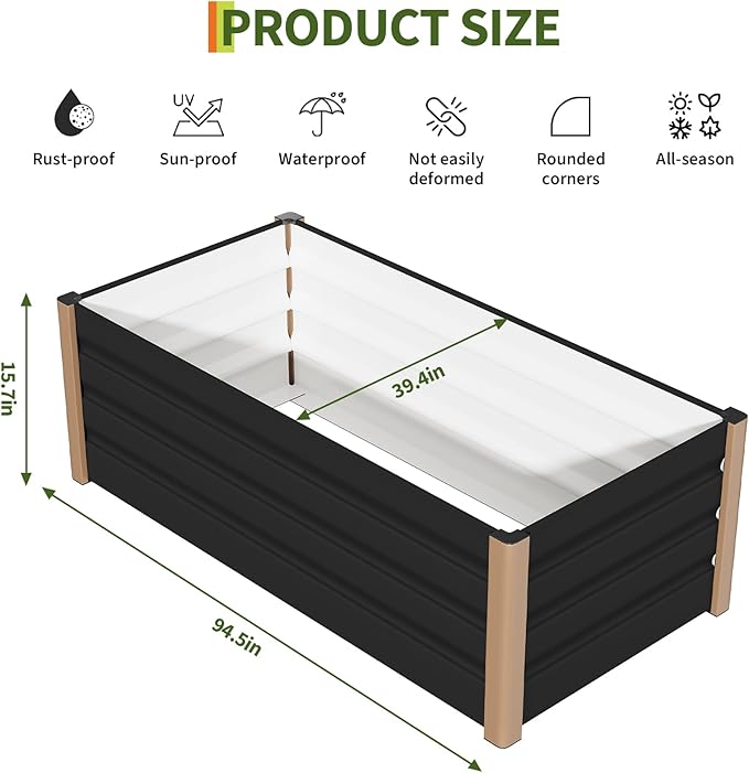 Garvee Commercial Aluminum Raised Garden Bed 8' x 3.5' x 16 Extra Large Open-Bottom Planter Box Kit for High Yield Vegetables with Rounded Safety Corners &amp Anti-Cut Trim Gray