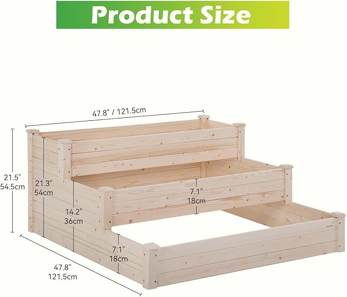 Wooden Garden Bed Raised Garden Bed Elevated Wood Planter Box Stand Patio Planter Grown Box for Backyard Patio Balcony w/Bed Liner OutdoorNatural