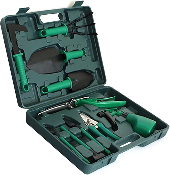AYNEFY Garden Tools Kit Pruning Shovel Weeding Set for Planting Flowers Vegetables Yard Care with Metal Plastic Proof Long Life (Green 10 PCS)
