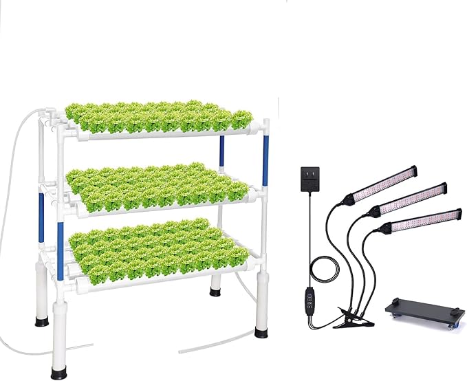 Upgraded Hydroponics Growing System with LED Grow Lights108 Plant Sites3 Layers Food-Grade PVC-U Pipes Hydroponic Grow Kit