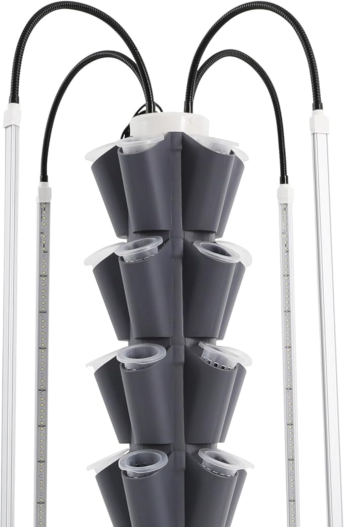 8-Tier Hydroponic Vertical Growing Kit with 40 Planting Holes &amp 4 LED Grow Lights - 5.28Gal Water Tank Food-Grade PP Auto Water Pump for Indoor/Outdoor Leafy Veggies &amp Herbs