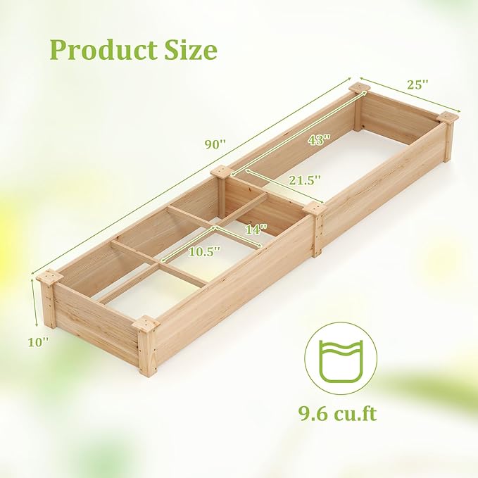 Wooden Raised Garden Bed 90 Elevated Flower Bed with 2 Planter Boxes &amp Dividers for Growing Vegetables Fruits Herbs Rectangular Garden Planter for Backyard &amp Lawn