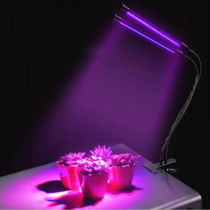 Timer Dual Head LED Plant Grow Light 10W 30LED 9 Dimmable Levels Grow Lamp Bulbs with Adjustable 360 Degree Gooseneck for Indoor Plants Hydroponics Greenhouse Garden Home Office