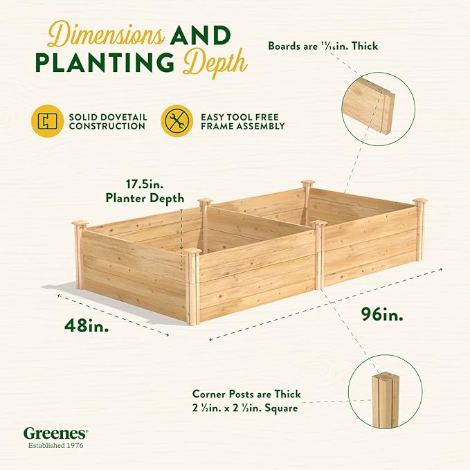Greenes Fence Premium Cedar Raised Garden Bed 4' x 8' x 17.5 (3/4 Thick) - Made in USA with North American Cedar