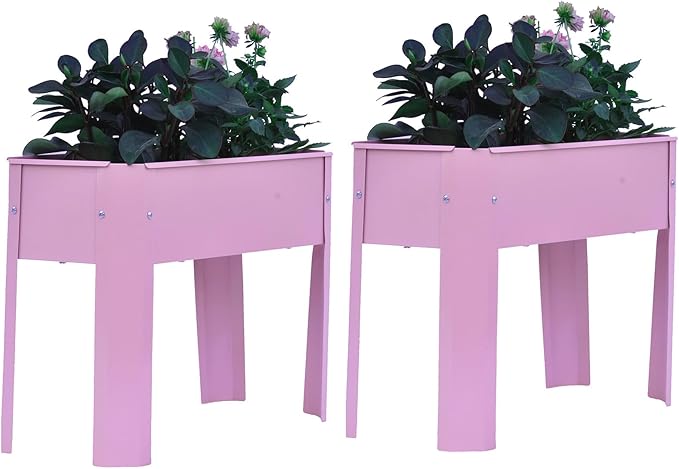 Galvanized Raised Garden Bed 24x10.5x17.5 Inch 2pcs Elevated Metal Planter Box with Legs for Vegetable Flower Herb Outdoors Backyard Patio Balcony 2pcs Pink