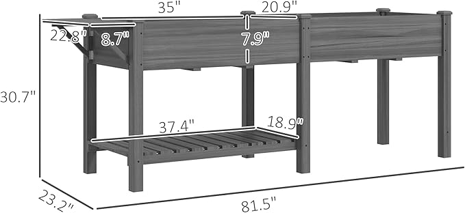 Elevated Garden BedWood Raised GBoxwith Side TableBottom ShelfBed Liners and Drainage Holes