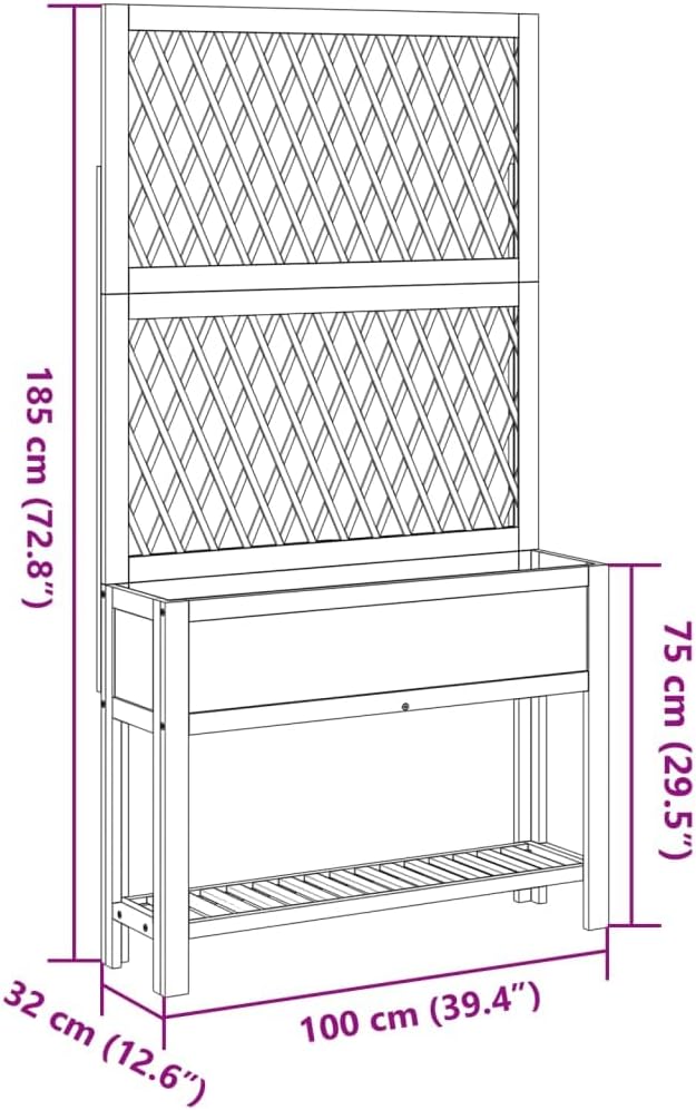 Wooden Planter with Trellis and Shelf Raised Garden Bed with Trellis Wood Planter Bed with Legs and Storage Shelf 39.4x12.6x72.8 Solid Wood Acacia-506