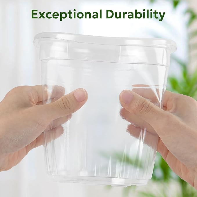 30 Packs 1 Gallon Reinforced Clear Nursery Pots with Drainage Holes 7 Inch Transparent Plastic Plant Pot Seedling Planter for Vegetable Propagation Root Cutting Seed Starting