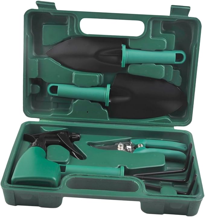 Garden Tool Set with Shovel and Rake Portable 5pcs Outdoor Gardening Tools Kit with Pruning Shears and Storage Case for Planting and Yard Work