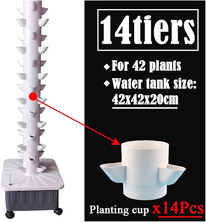 Hydroponic Equipment DIY Balcony Hydroponic Growing System Detachable PP Colonization Cups Home Garden Farm Greenhouse Vertical Tower Planters Indoor Garden(14-Layers-Big Base)