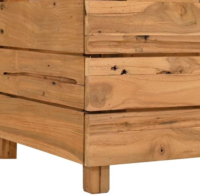 vidaXL Raised Bed Planter - Solid Teak Construction Unique Wood Grains Extra Stability with Bottom Steel Rack Ideal for Indoor/Outdoor Use