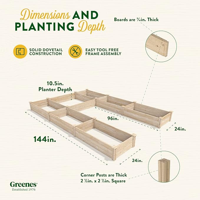 Greenes Fence Original Pine Raised Garden Bed 8' x 12' x 10.5 U-Shaped Bed - Made in USA with American Pine