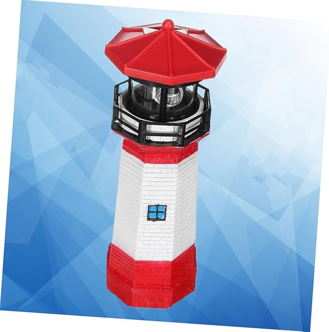 BESPORTBLE Led Solar Revolving Light Creative Resin Rotary Lighthouse Outdoor Garden Decor Energy-Saving Solar Lamp for Lawns Walkways and Courtyards Red White
