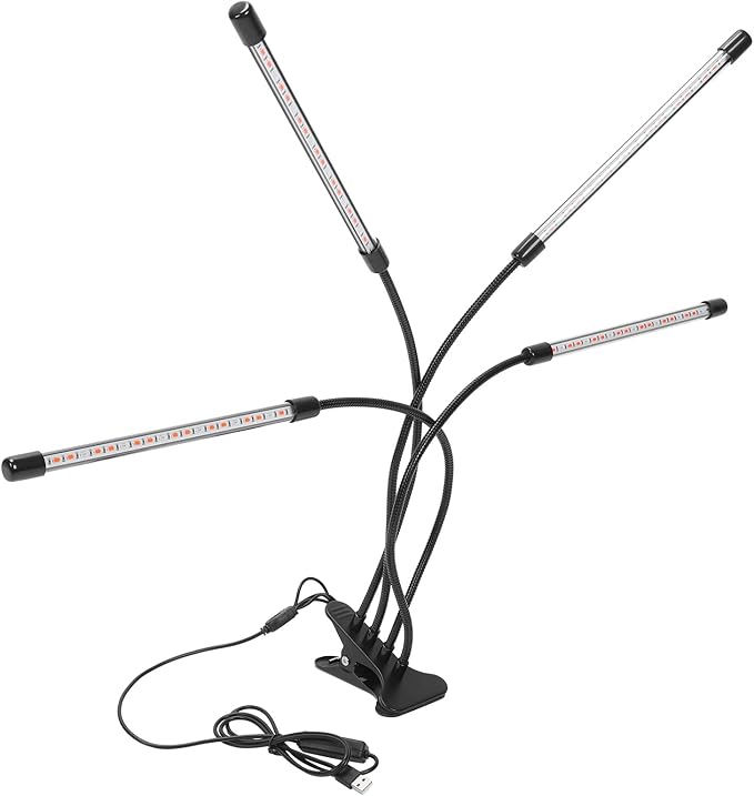 EVTSCAN 4 Head LED Timing Plant Grow Light with Clamp Full Spectrum Red Blue Felxible Grow Lamp