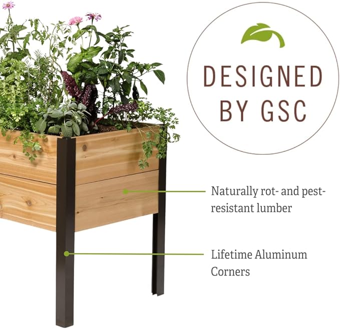 Gardener's Supply Company Raised Garden Bed Elevated Cedar Planter Box | 2' x 2' Heavy Duty Standing Garden Planters for Outdoor Plant Vegetables &amp Flower Gardening Perfect for Patio Lawn &amp B